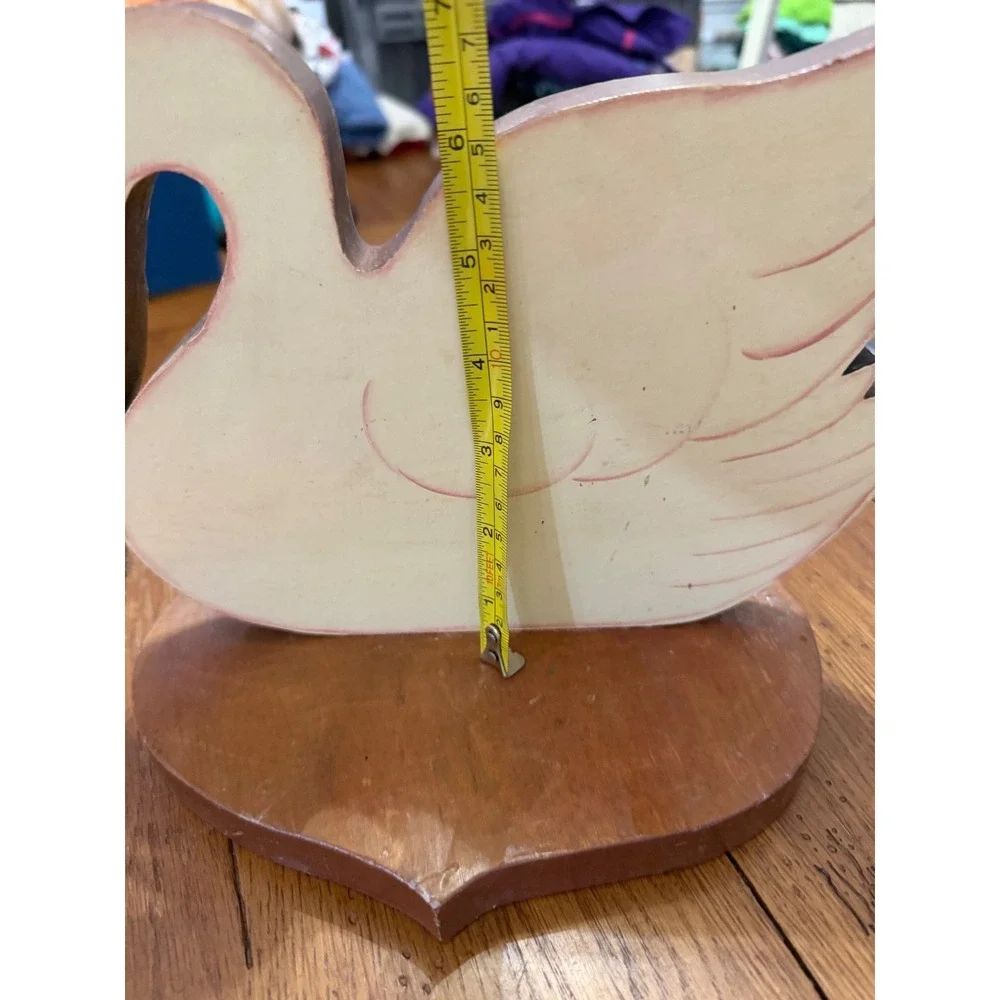 vtg handmade wooden‎ duck statue on stand